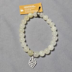 Chavez for Charity TAPS White Agate Beaded Stretch Bracelet Peacock Charm